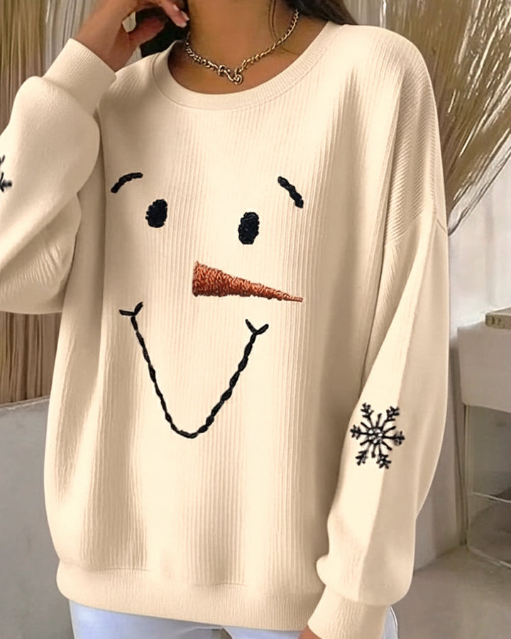 Printed Snowman Sweatshirt with Round Neck