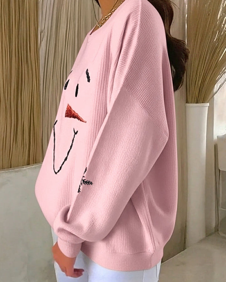 Printed Snowman Sweatshirt with Round Neck