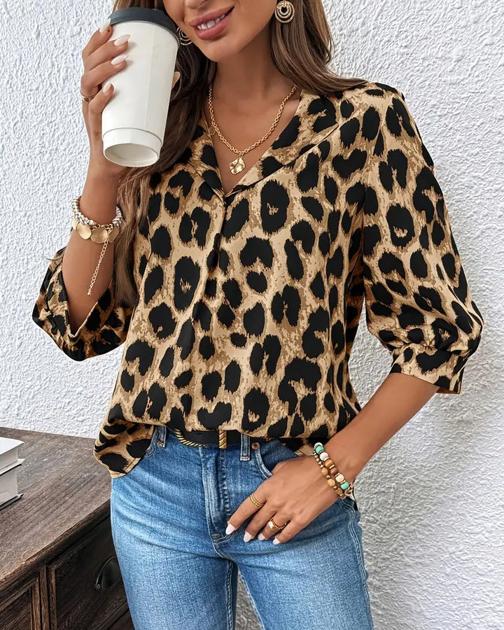 Blouse Half Sleeve Leopard Print Loose