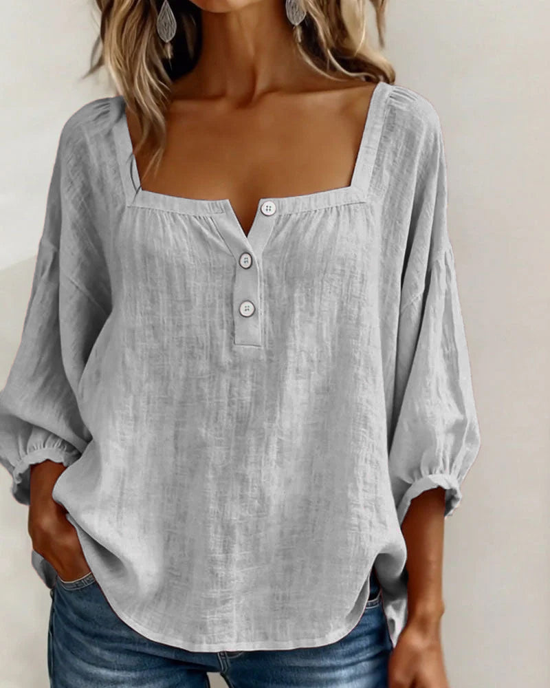 Simple Square Collar Long Sleeve Shirt