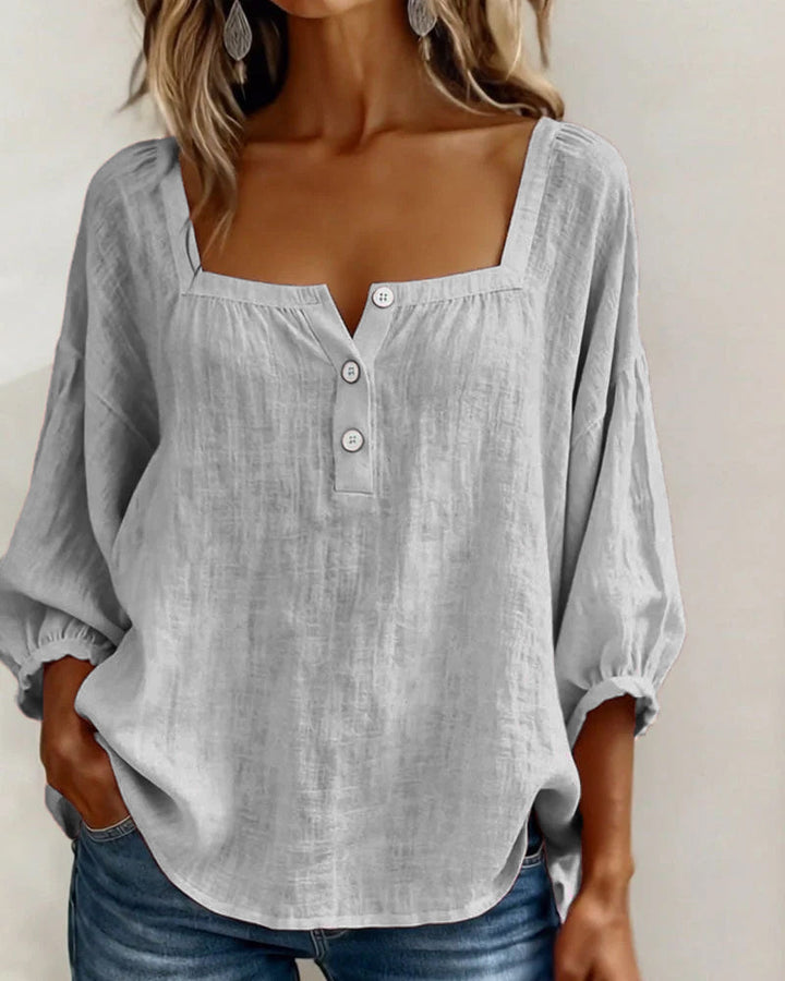 Simple Square Collar Long Sleeve Shirt