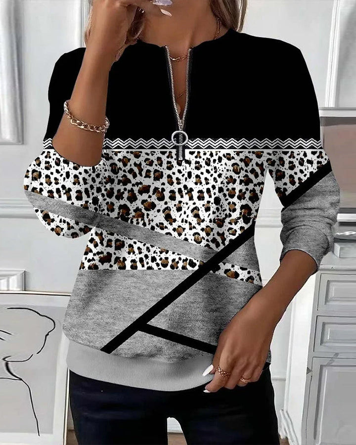 Printed Zip Collar Sweatshirt
