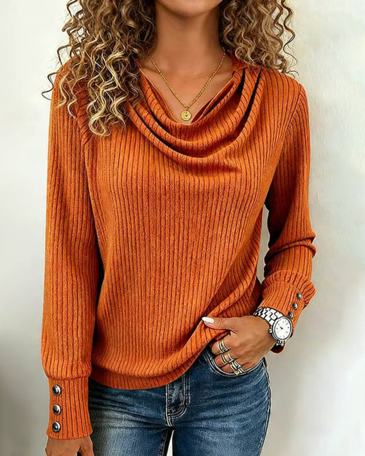 Solid Color Draped Neck Knit T-shirt