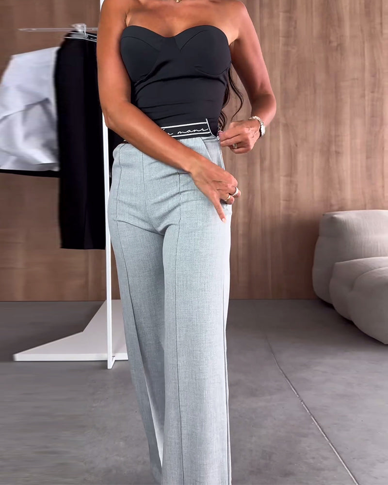 Casual Solid Color Straight Pants with Zipper and Pocket