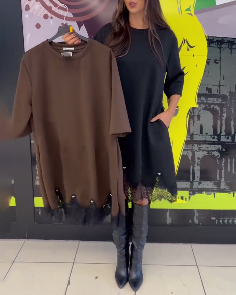 Elegant Lace Dress with Round Neck