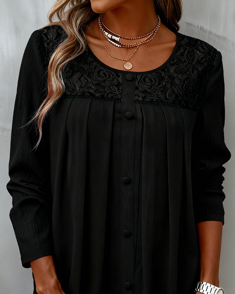 Loose Long Sleeve Pleated Top
