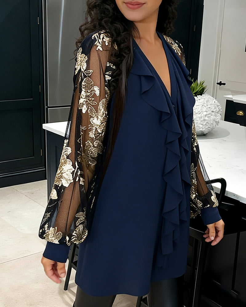 Fashionable Lotus Leaf Knit Loose Blouse