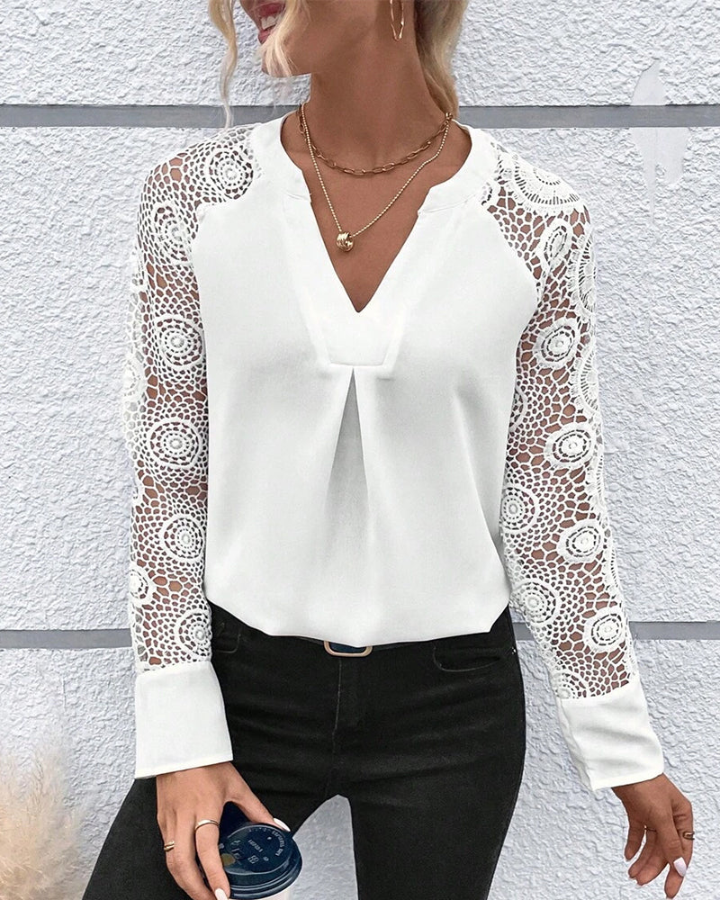 Ruffled Blouse with Long Sleeves and V-Neck