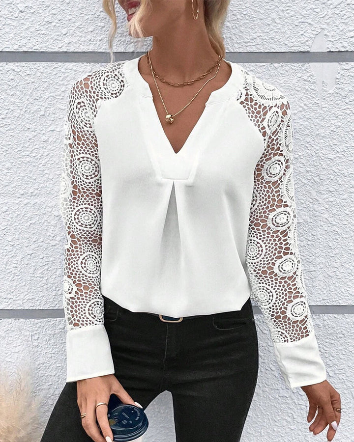 Ruffled Blouse with Long Sleeves and V-Neck