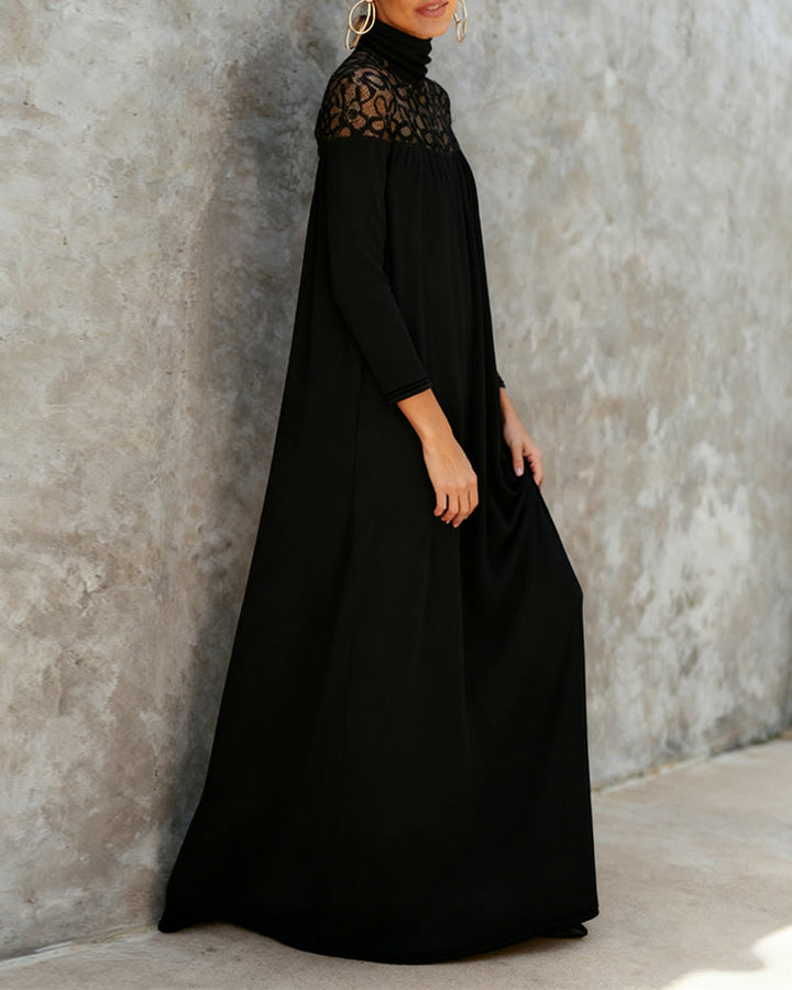 Elegant High Neck Mesh Patchwork Dress