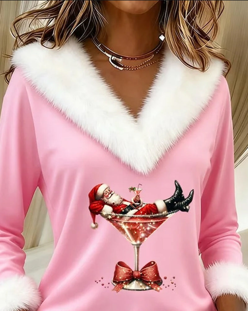 Top Printed Christmas Plush Long Sleeves
