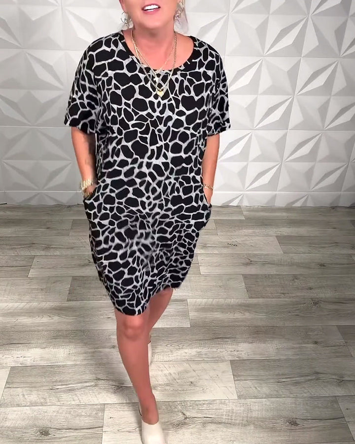 Casual Printed Dress with Round Neck