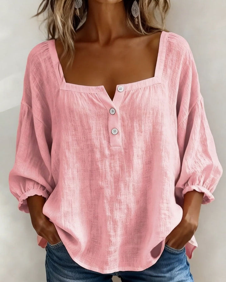 Simple Square Collar Long Sleeve Shirt