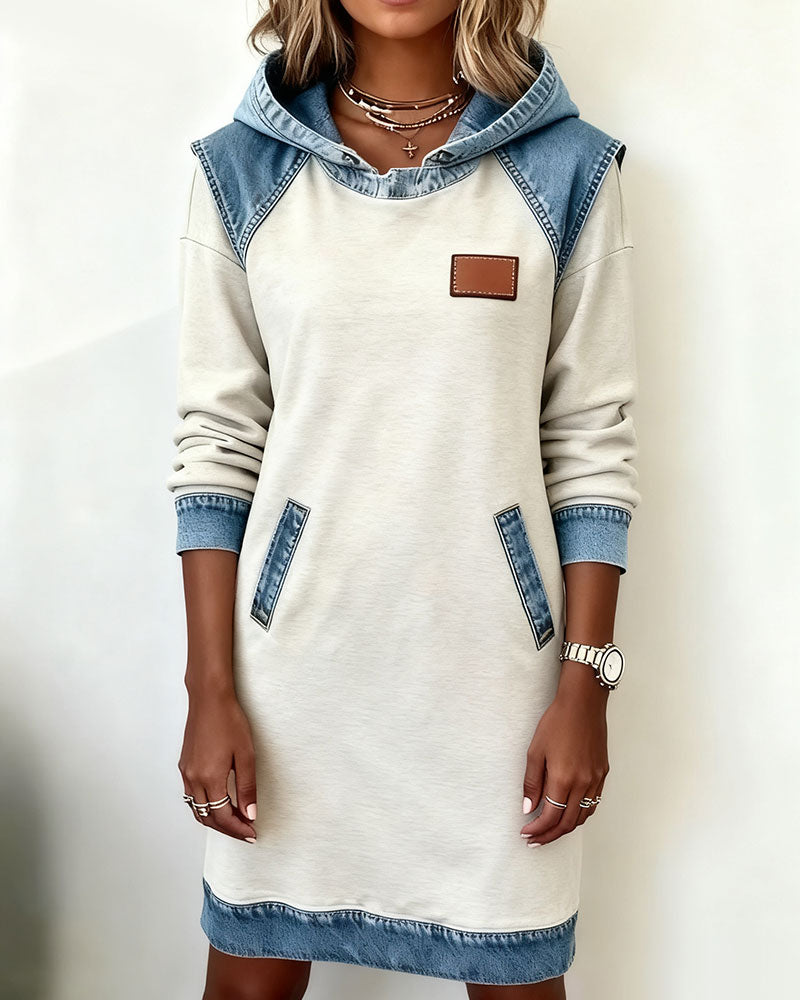 Hooded Dress with Contrasting Panels