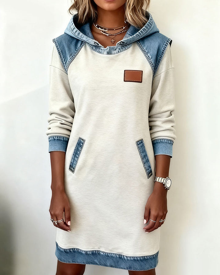 Hooded Dress with Contrasting Panels