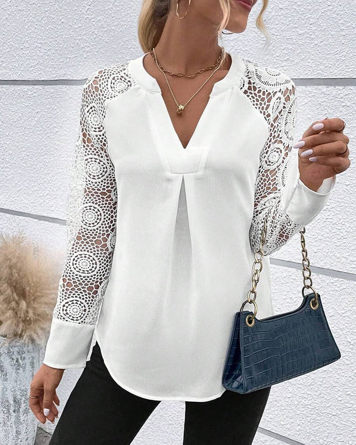 Ruffled Blouse with Long Sleeves and V-Neck
