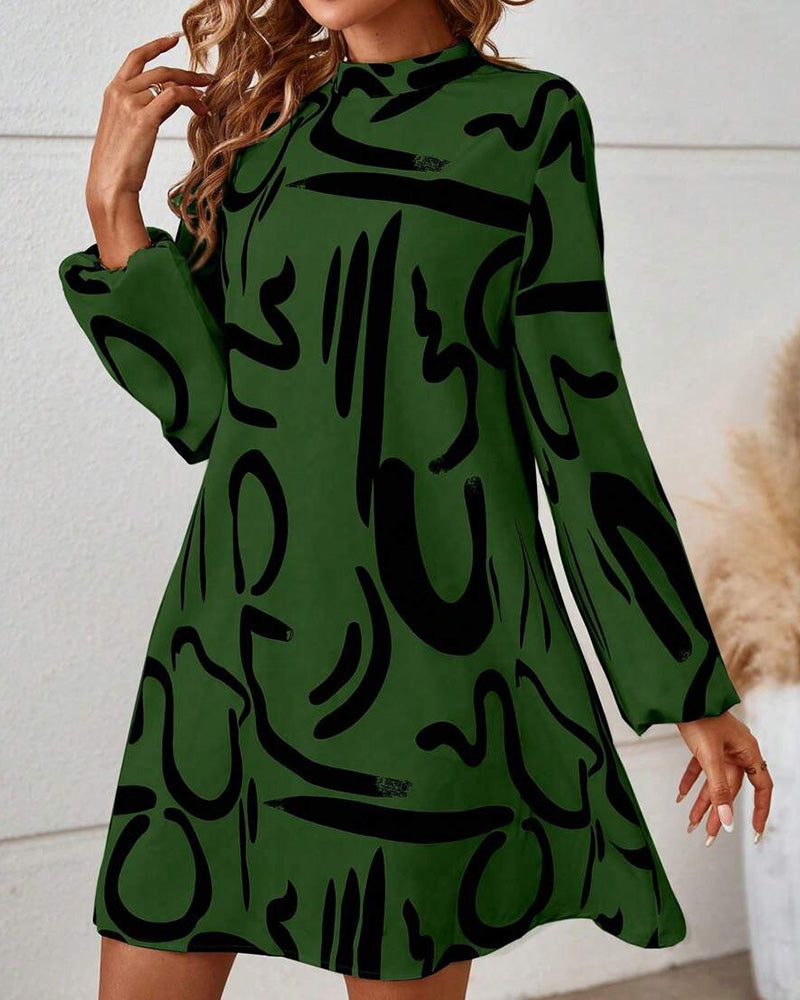 Trendy Geometric Print Contrast Dress