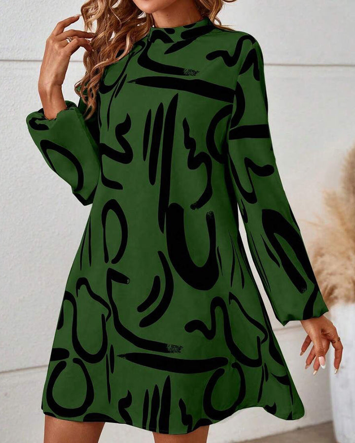 Trendy Geometric Print Contrast Dress