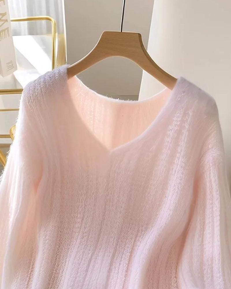Elegant Plain V-Neck Sweater