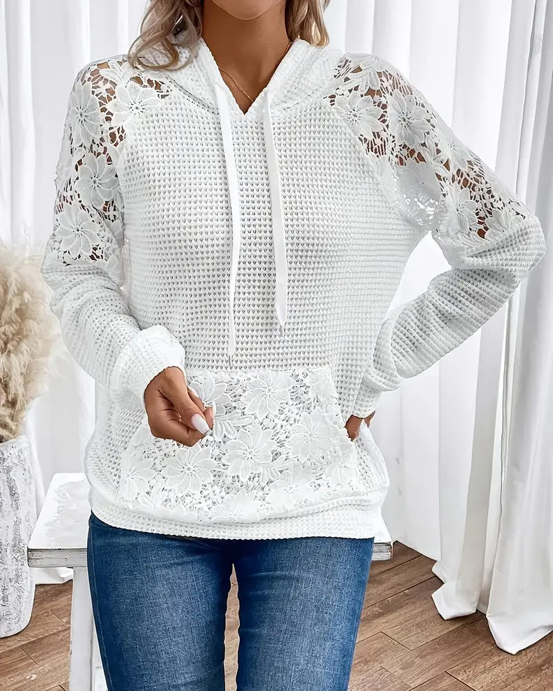 Hoodie V-Neck Long Sleeves Lace Casual