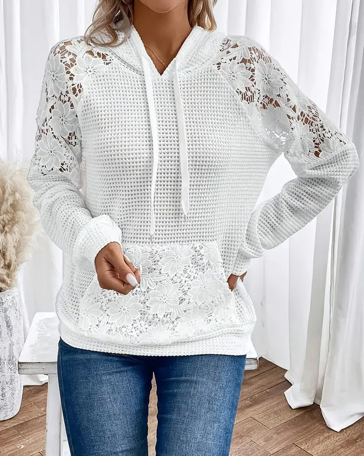 Hoodie V-Neck Long Sleeves Lace Casual