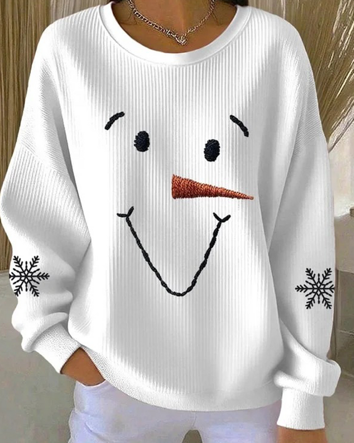 Printed Snowman Sweatshirt with Round Neck