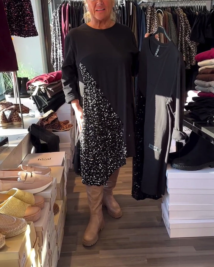 Sequin Panel Round Neck Dress