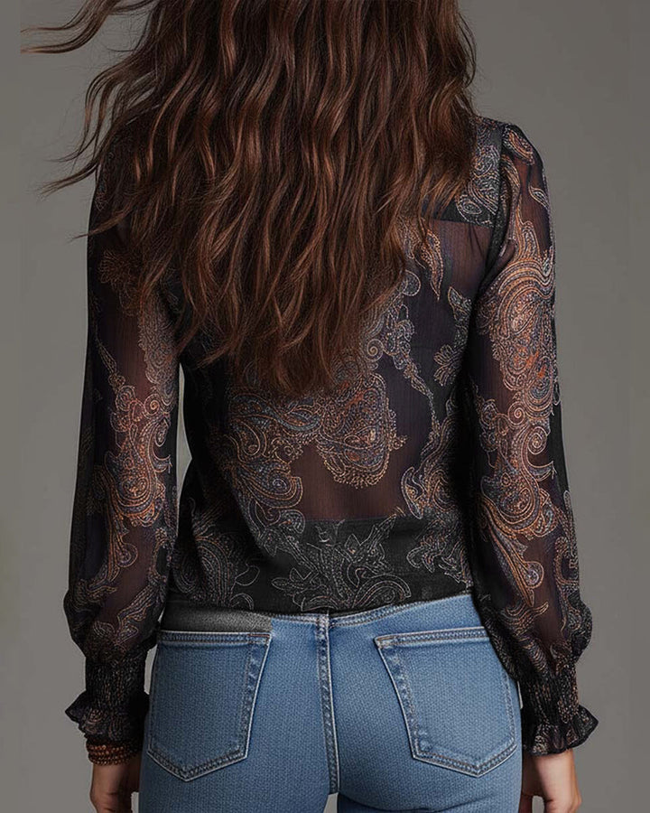 Retro Ruffle Demi-Zip Blouse