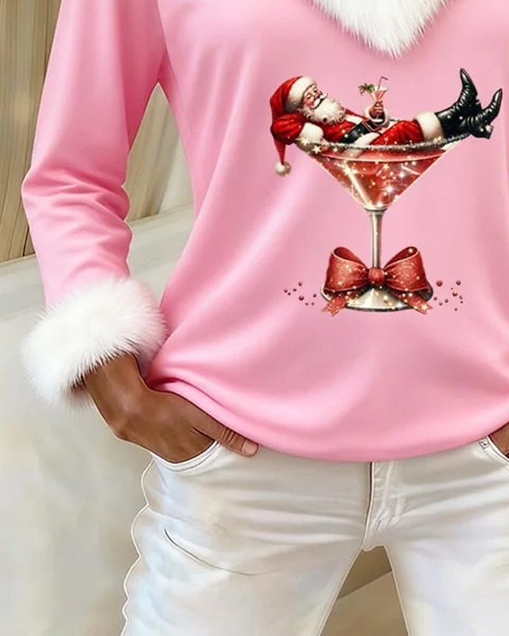 Top Printed Christmas Plush Long Sleeves