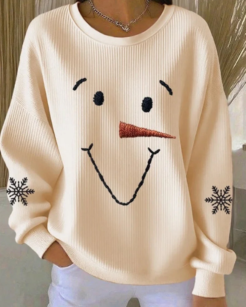 Printed Snowman Sweatshirt with Round Neck