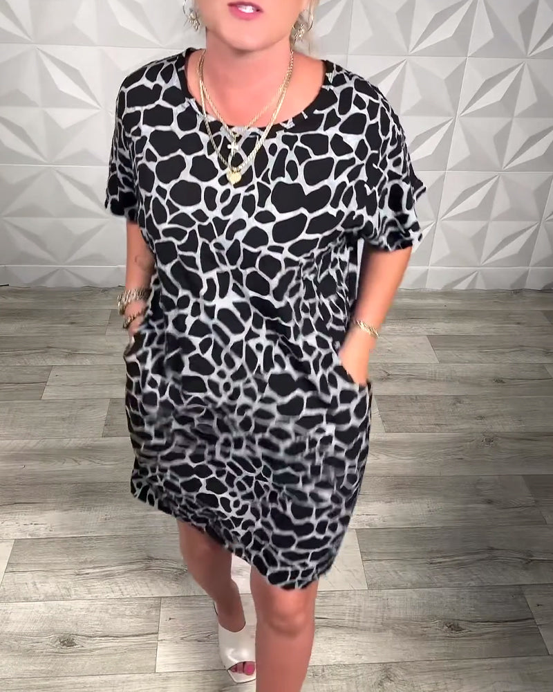 Casual Printed Dress with Round Neck