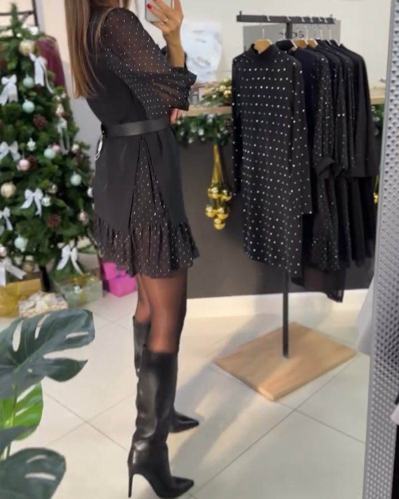 Elegant V-Neck Dress with Patchwork Pattern