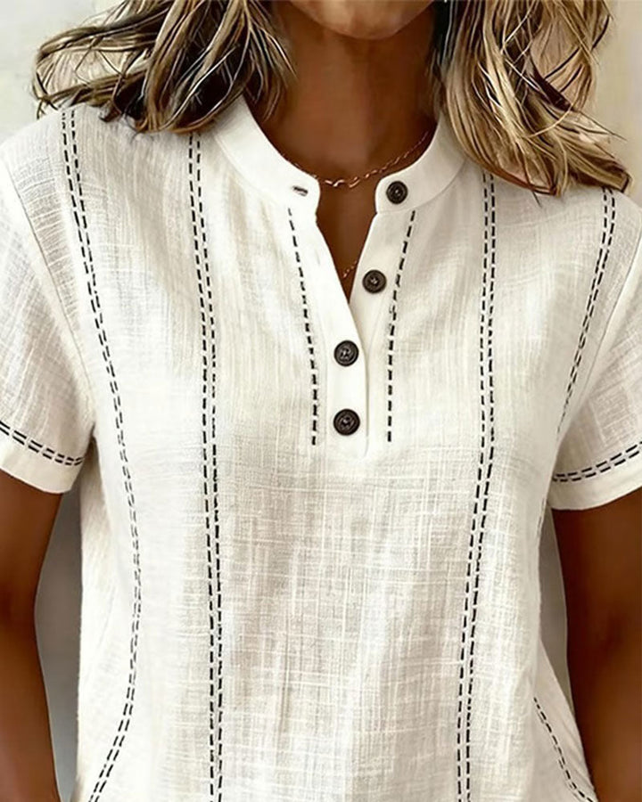 Casual Button V-Neck T-Shirt