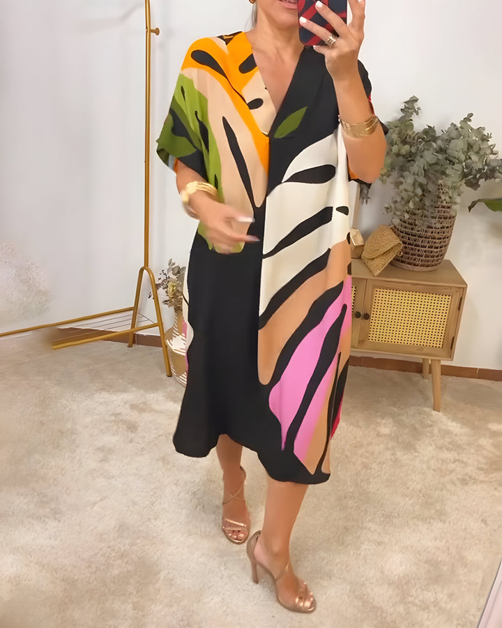 Rose™ | Casual Dress with Colorful Leaf Print