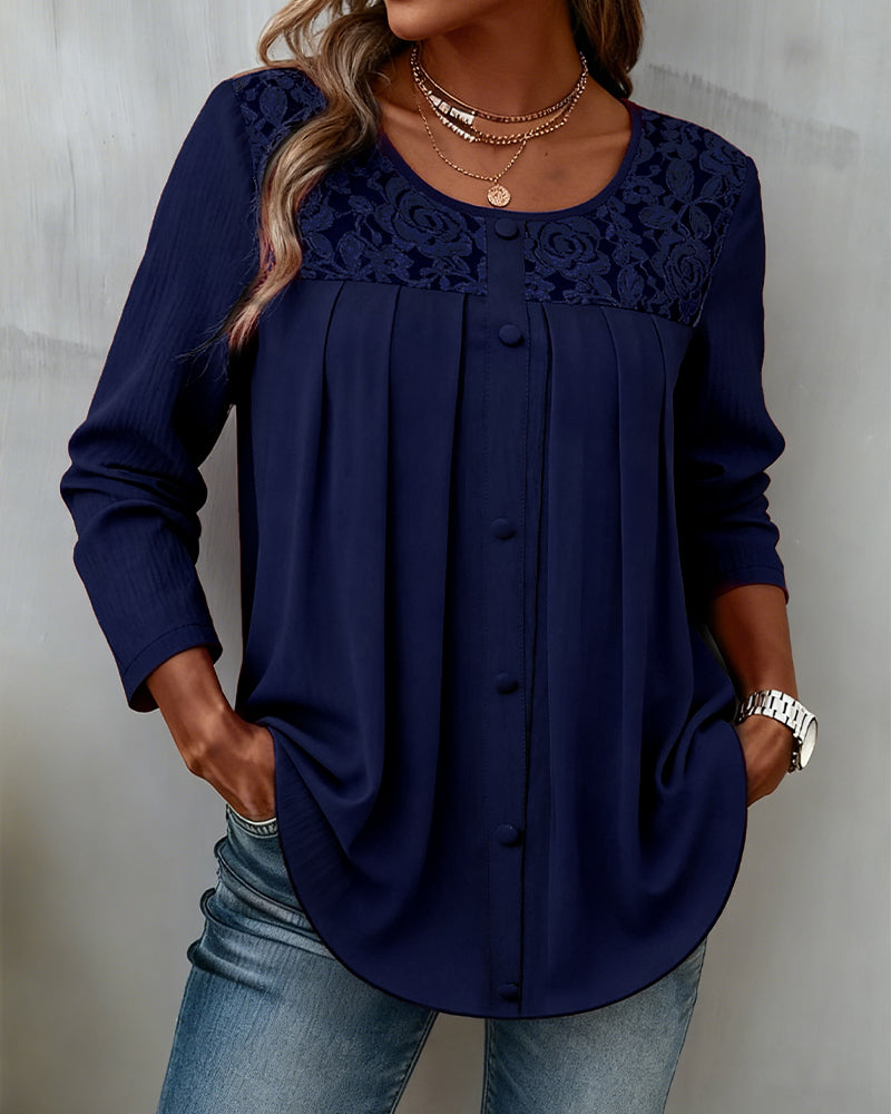 Loose Long Sleeve Pleated Top