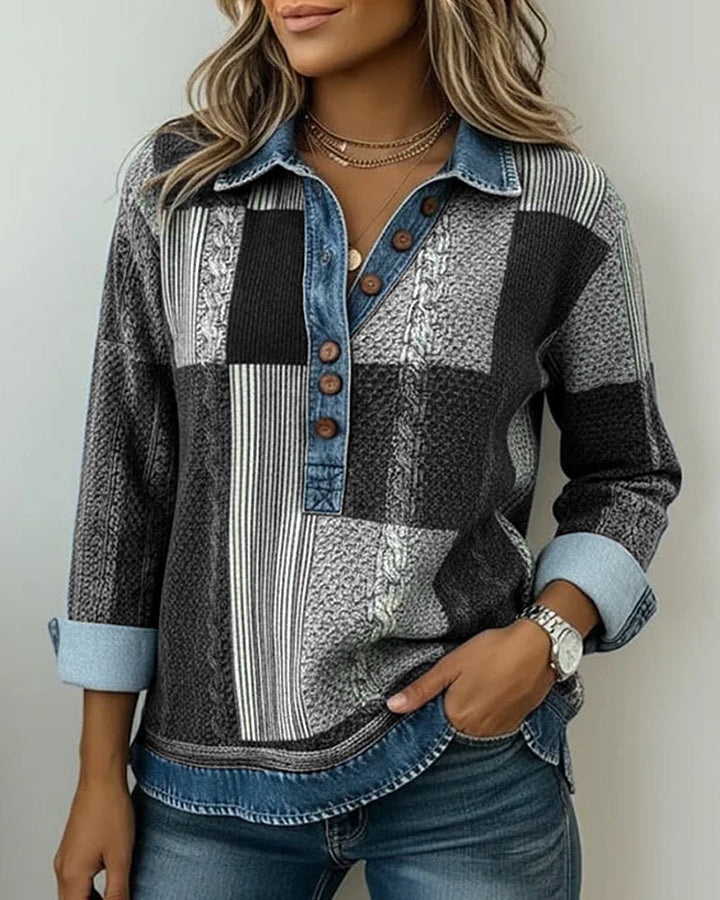 Long Sleeve Sweatshirt with Color Block Print