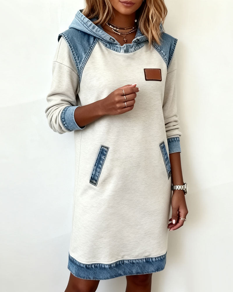 Hooded Dress with Contrasting Panels