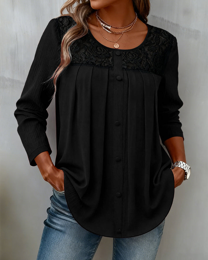 Loose Long Sleeve Pleated Top