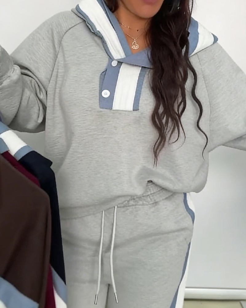 Casual Color-Block Two-Piece Sweat Suit