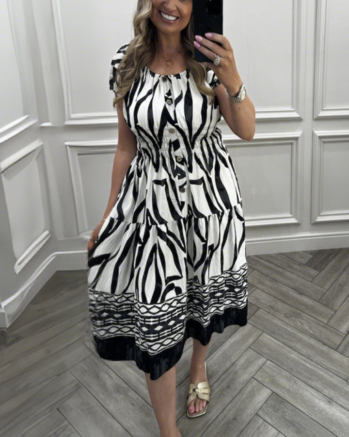 Geometric Button Design Dress Short Sleeves