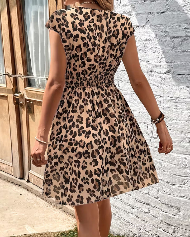 Sleeveless Leopard Print V-Neck Dress