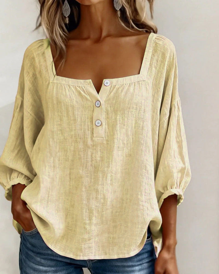 Simple Square Collar Long Sleeve Shirt