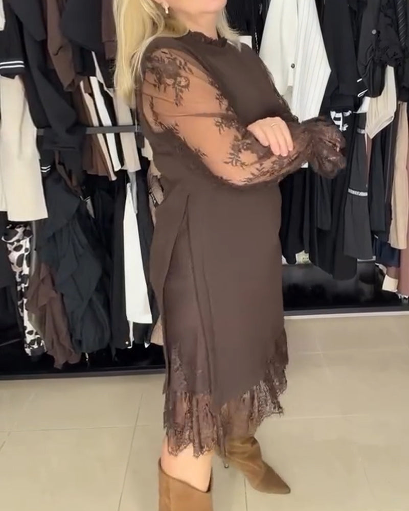 Elegant Patchwork Lace Dress Long Sleeves