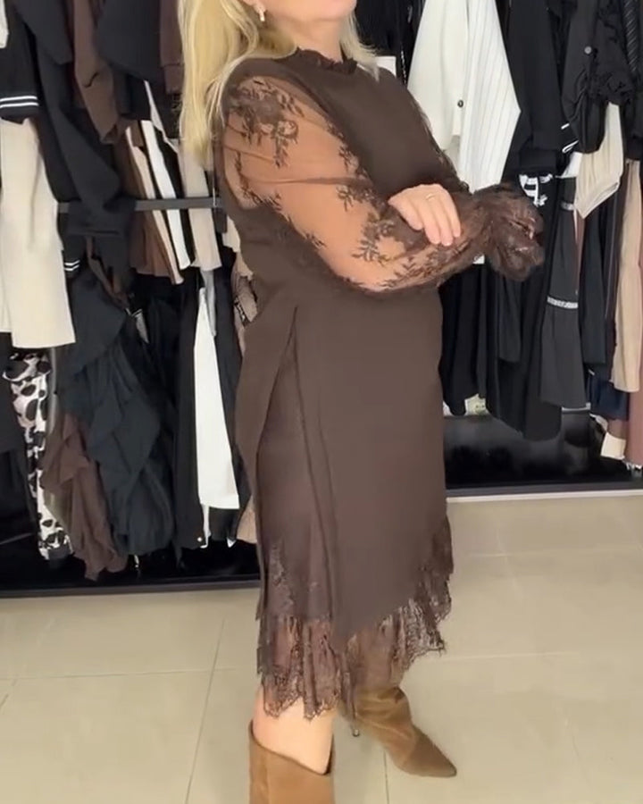 Elegant Patchwork Lace Dress Long Sleeves