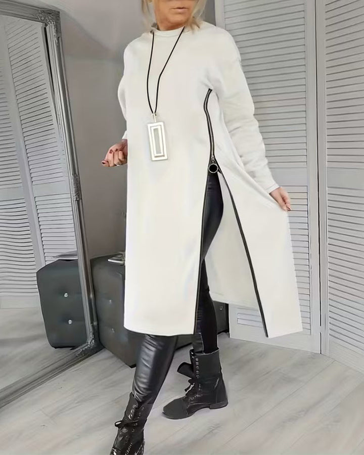 Elegant Dress with Large Pocket and Zipper Design