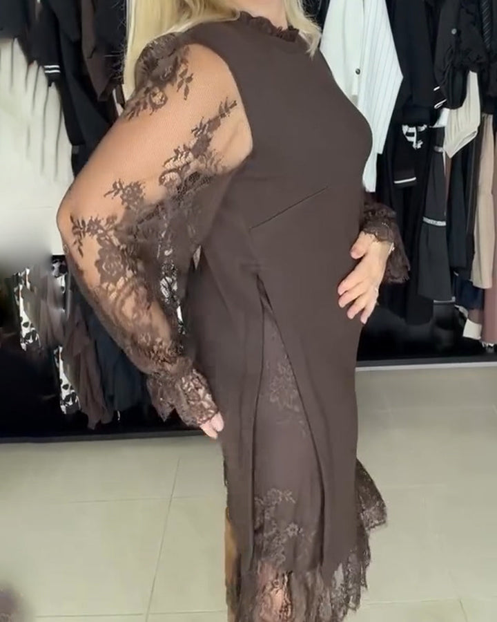 Elegant Patchwork Lace Dress Long Sleeves