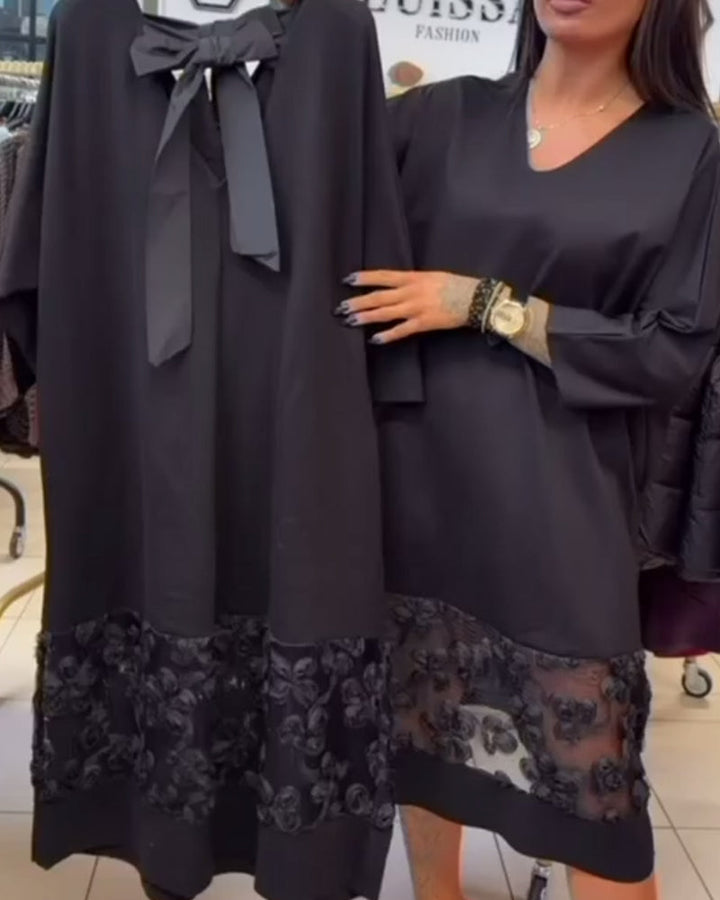 Stylish Dress with Bow at the Back and V-Neck