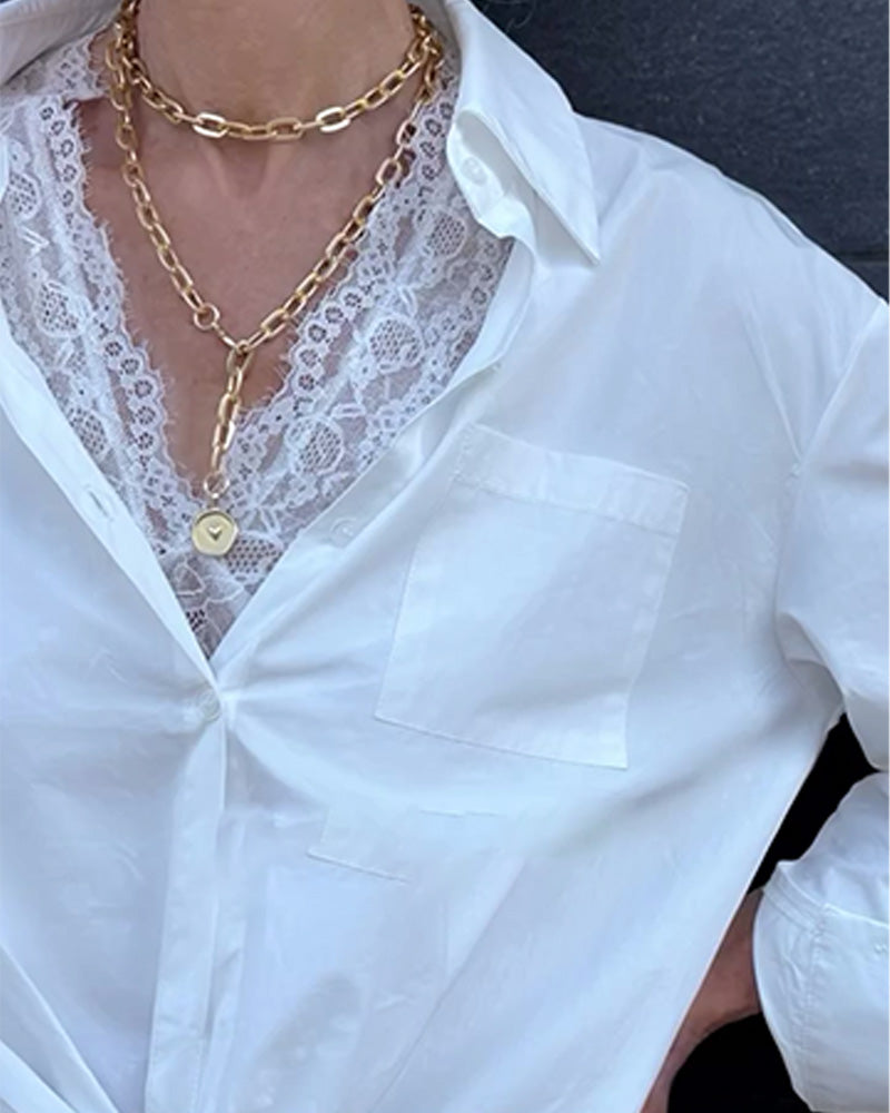 Shirt and Lace Lingerie Set with Long Sleeves