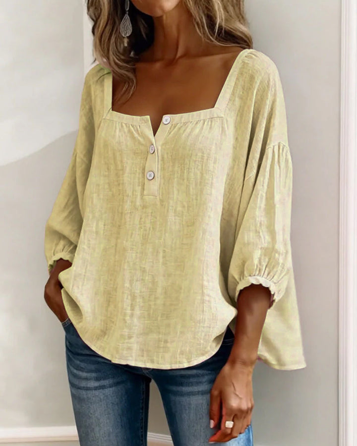 Simple Square Collar Long Sleeve Shirt