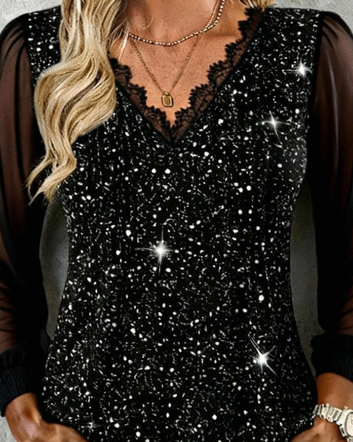 Trendy Long Sleeve Blouse with V-Neck